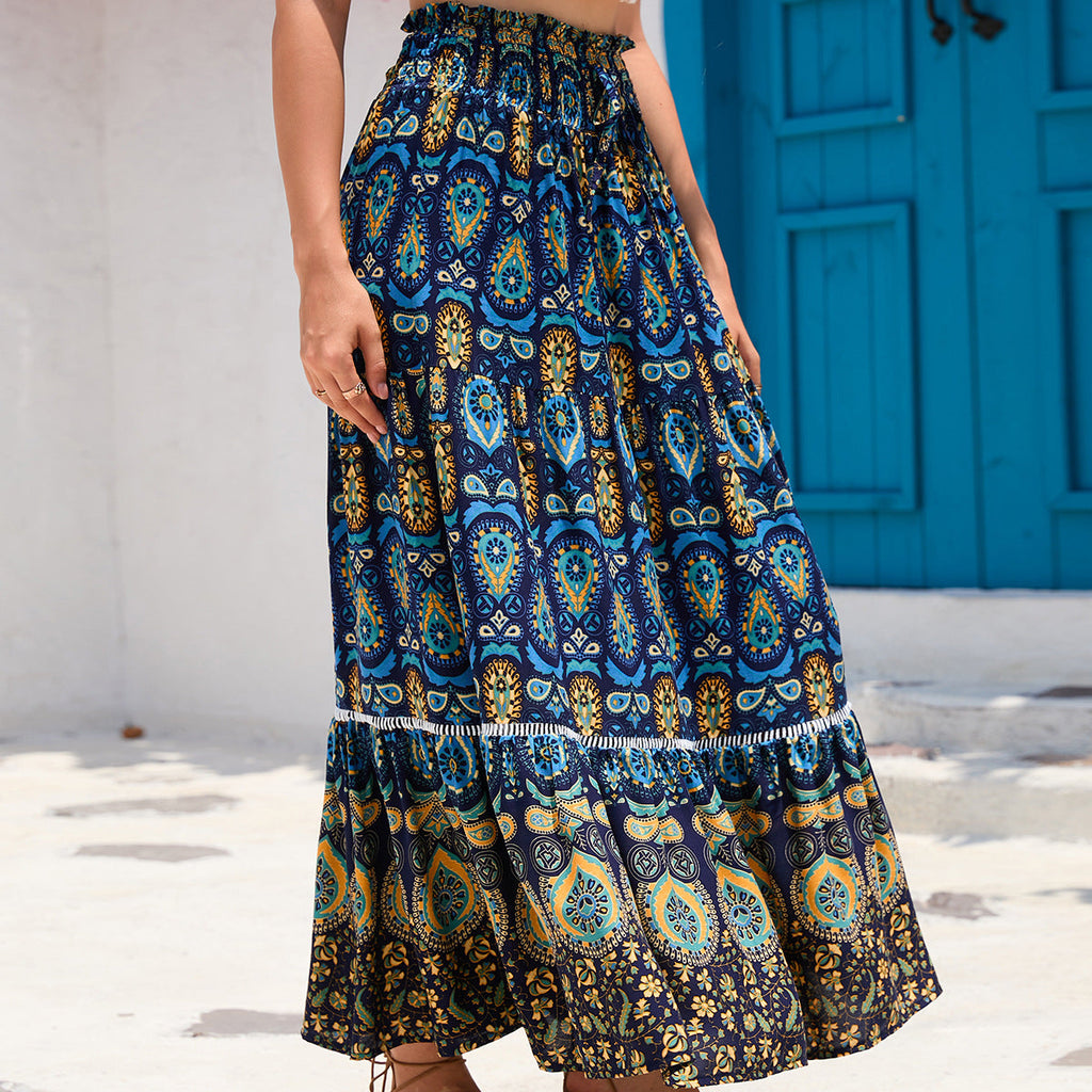 Women's Maxi Skirt with Voluminous Hem and Colorful Pattern