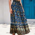 Women's Maxi Skirt with Voluminous Hem and Colorful Pattern