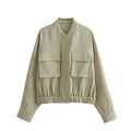 Women's Elegant Utility Jacket with Large Pockets and Elastic Hem