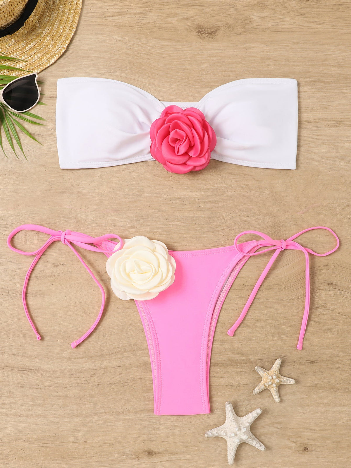 Women's Bandeau Bikini with Floral Appliqué