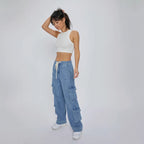 Women's Wide-Leg Cargo Jeans with Pockets