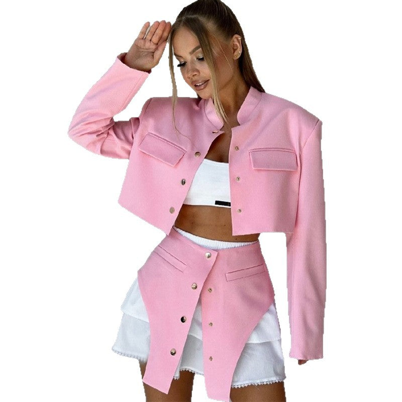 Women's Fashionable Crop Jacket and Skirt Set