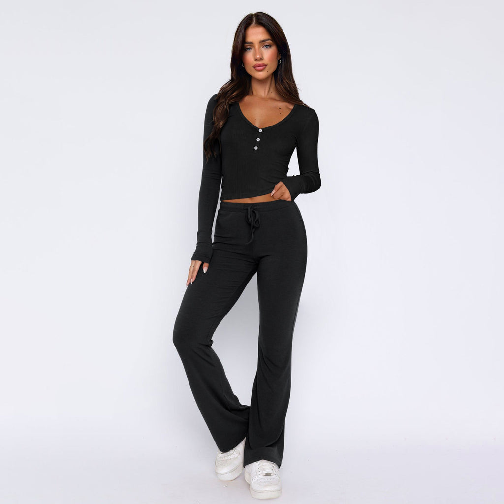 Women's Comfortable Button-Down Top and Loose Pants Set