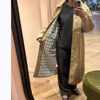 Women's Elegant Trench Coat with Plaid Interior and Loose Cut