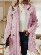 Women's Textured Hooded Coat with Large Buttons