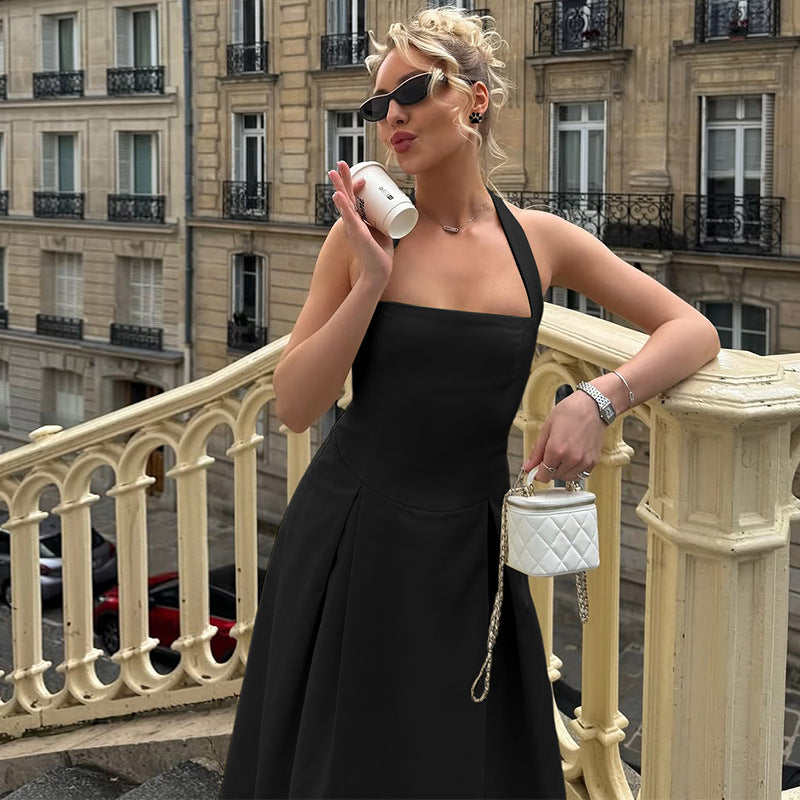 Women's Maxi Dress with Square Neckline and Waist Tie