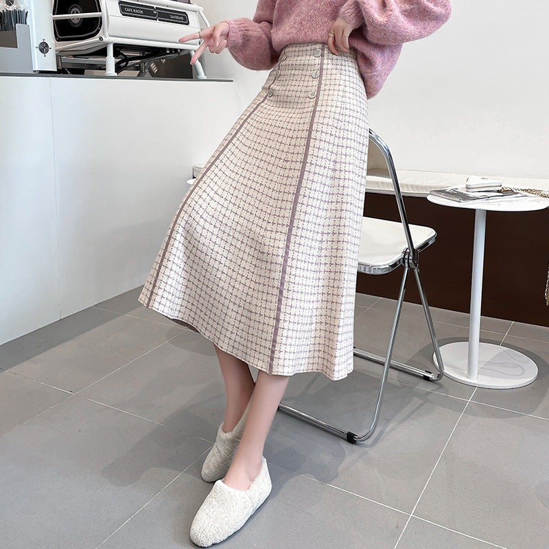 Women's Plaid Midi Skirt with Button Details