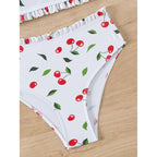 Women's Bandeau Bikini with Cherry Pattern and Ruffle