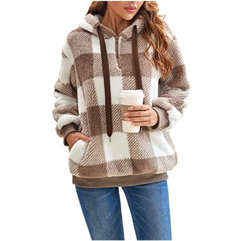 Women's Cozy Plaid Coat with High Collar
