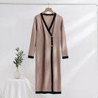Women's Elegant Knit Coat with Button Details and V-Neck