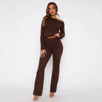Women's Elegant Knit Set with Off-Shoulder Top and Wide Pants