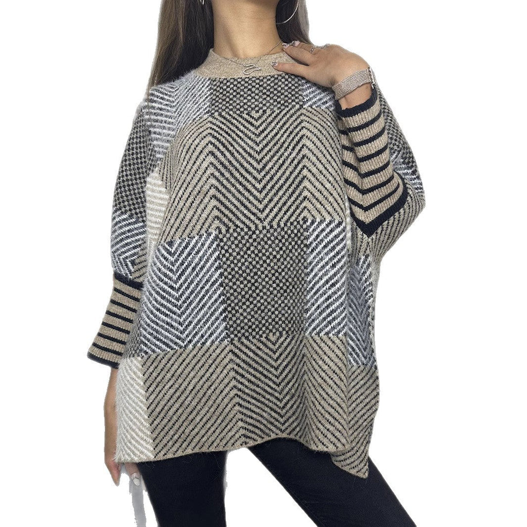 Women's Asymmetrical Knit Pullover with Zigzag Pattern