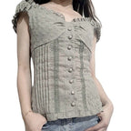 Women's Blouse with Romantic Ruffle Design and Decorative Buttons