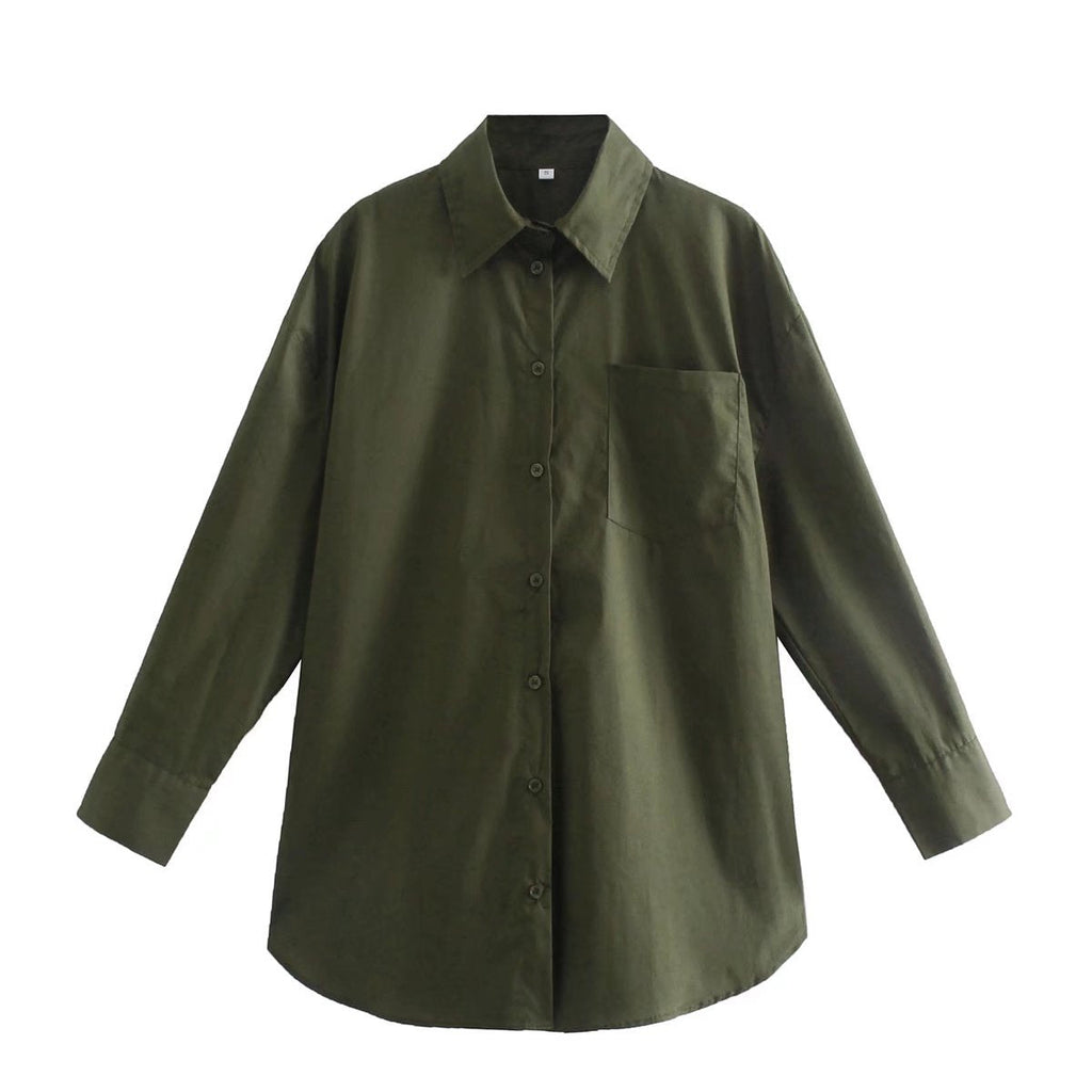 Women's Long-Sleeve Blouse with Elegant Cut and Cotton Fabric