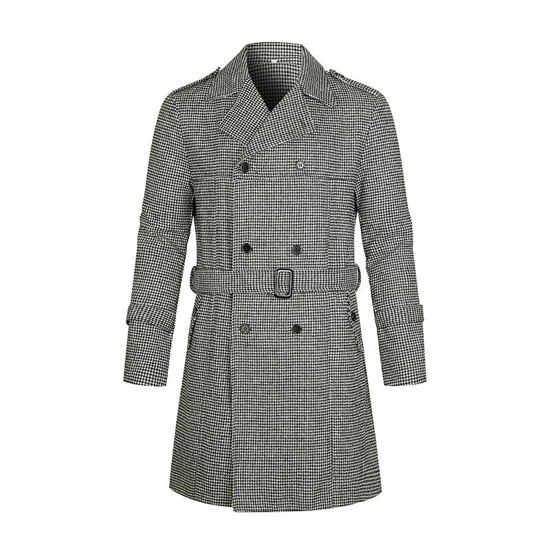 Women's Elegant Trench Coat with Plaid Pattern and Tailored Fit
