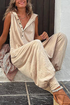 Casual Women's Jumpsuit with Button Closure and Side Pockets