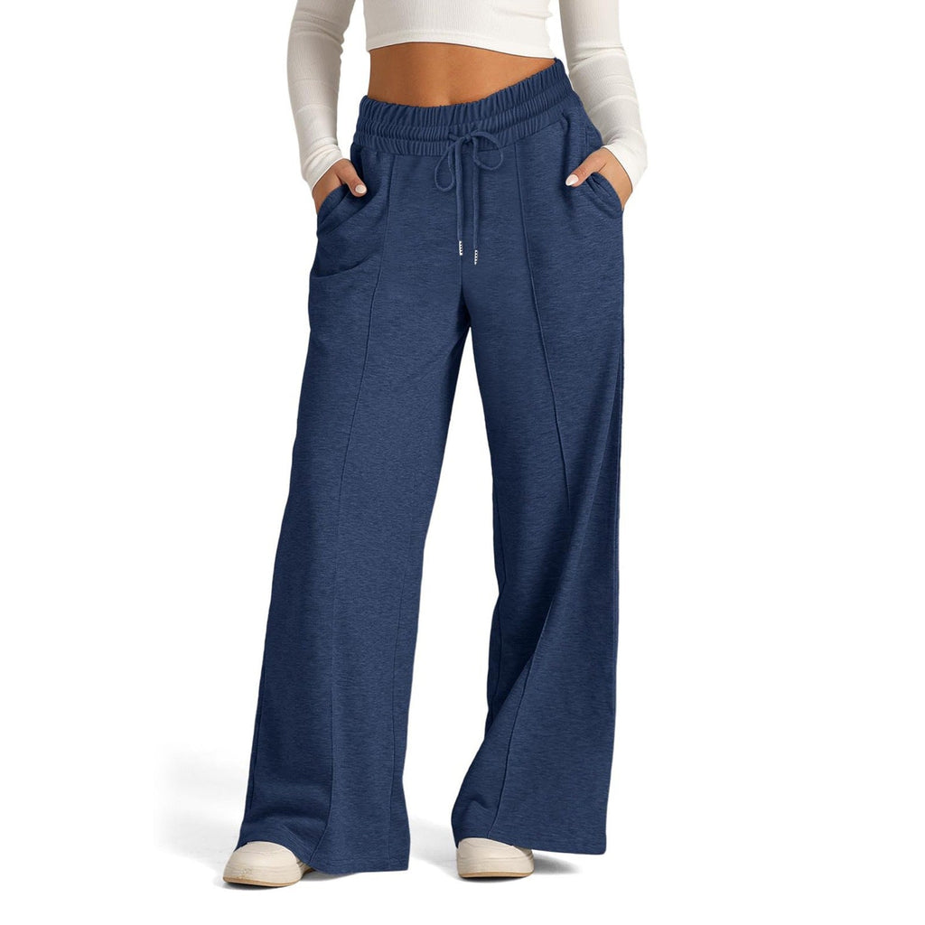 Elegant Wide-Leg Casual Pants with Elastic Waist and Pockets