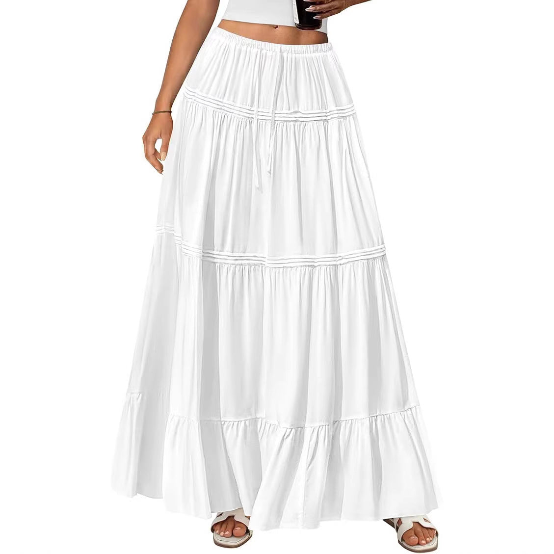 Women's Maxi Skirt with Voluminous Ruffle and Elastic Waistband