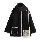Women's Coat with Fringe Detail and Elegant Button Placket