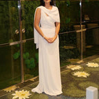 Elegant Evening Dress with Asymmetrical Shawl