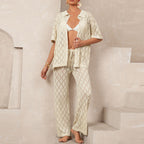 Elegant Knit Suit with Diamond Pattern