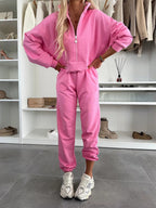 Women's Cozy Leisure Suit with High Neck and Patch Pockets