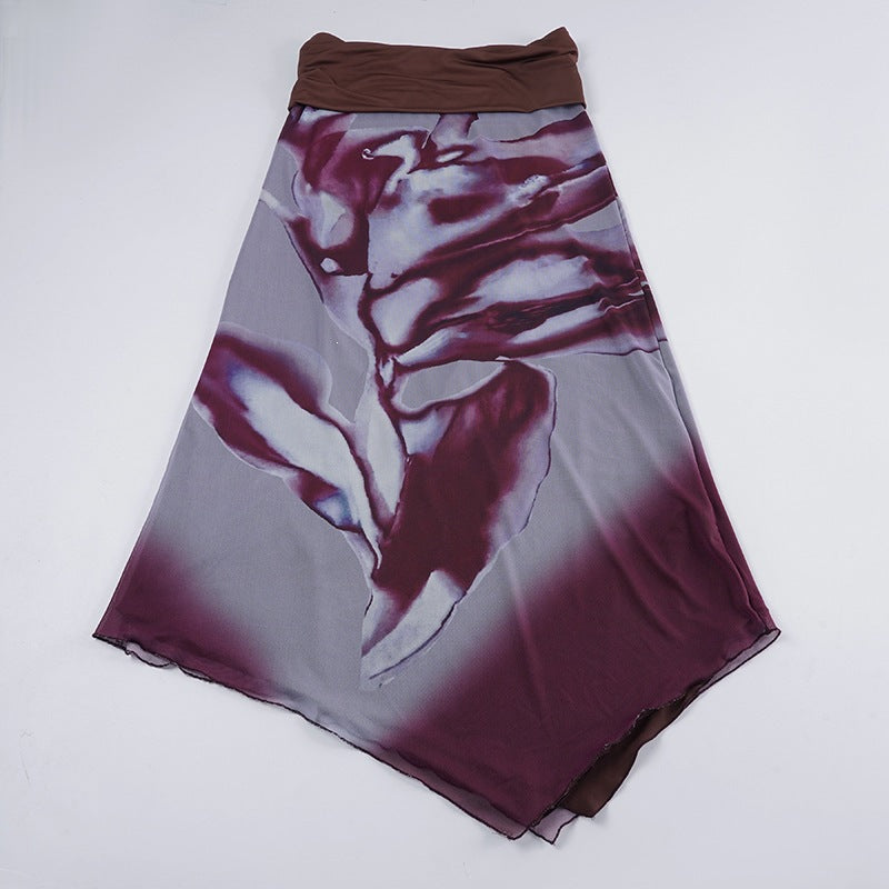Floral Pattern Maxi Skirt with Elastic Waistband