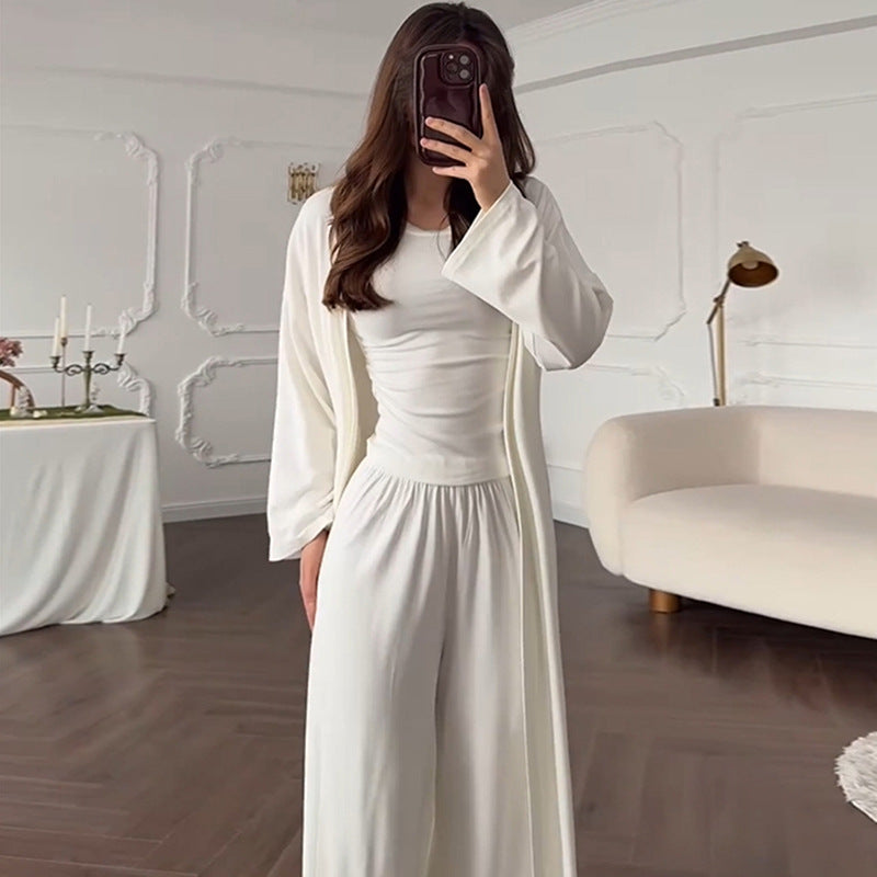 Women's Loungewear Set with Long-Sleeve Top and Wide Palazzo Pants