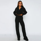 Women's Casual Knit Ensemble with High Collar and Side Zipper