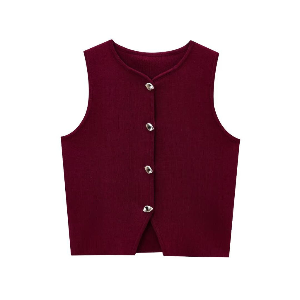 Women's Sleeveless Knit Top with Button Details