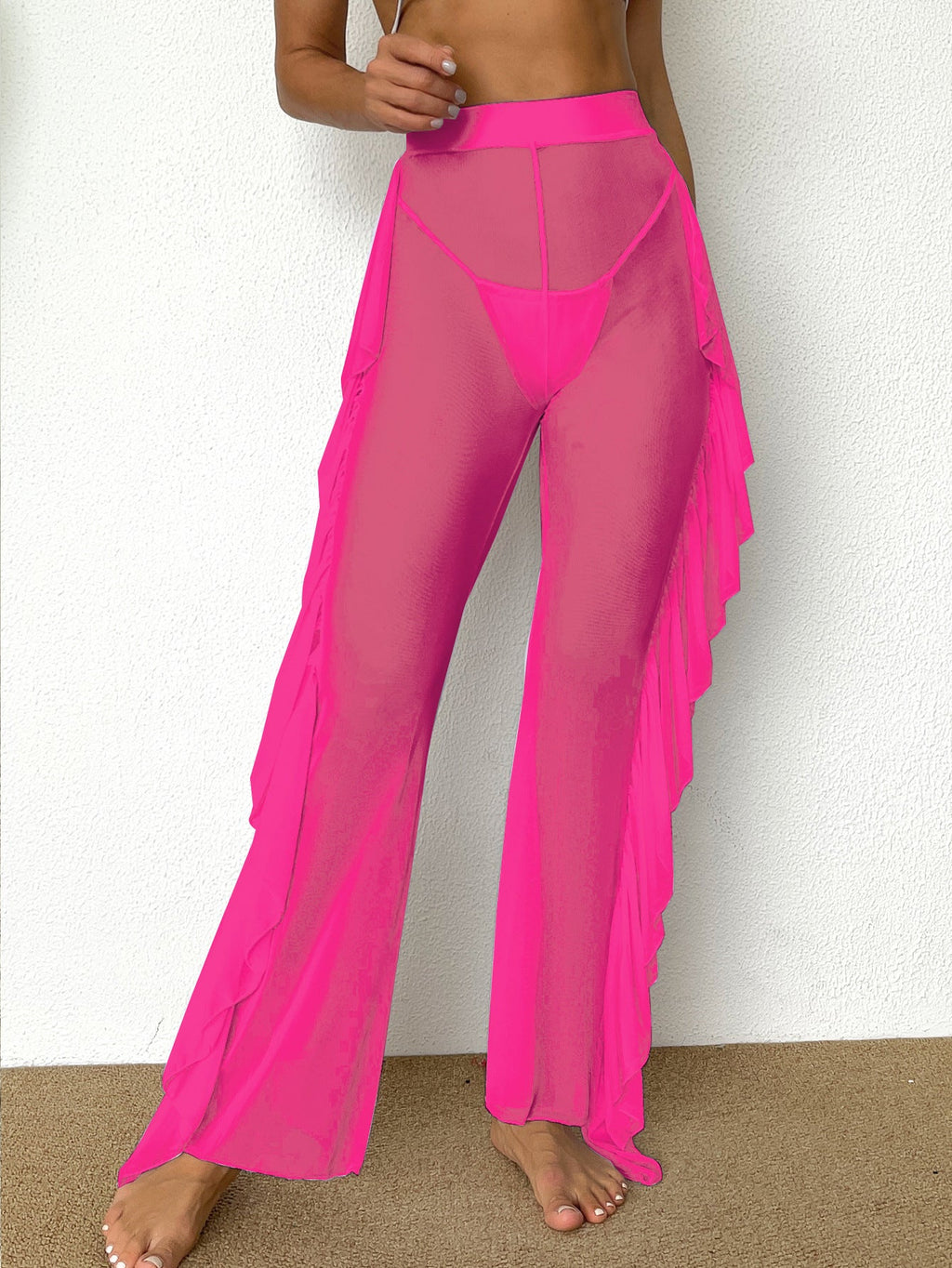 Women's Elegant Beach Pants with Ruffle Details