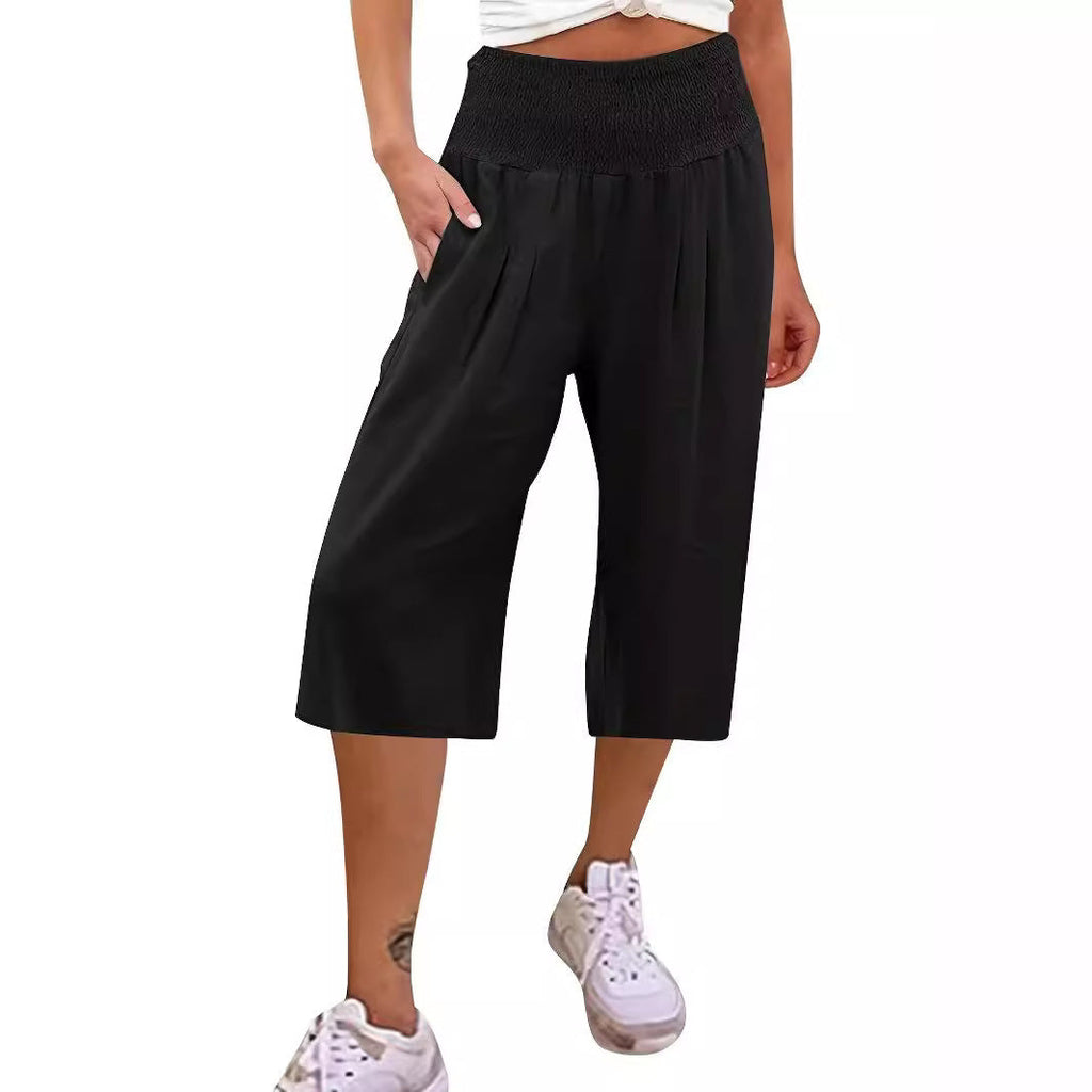 Women's Elegant Culottes with Elastic Waistband and Pockets