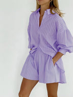 Women's Striped Shirt and Shorts Set