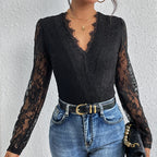 Women's Bodysuit with Romantic Lace and Deep V-Neck