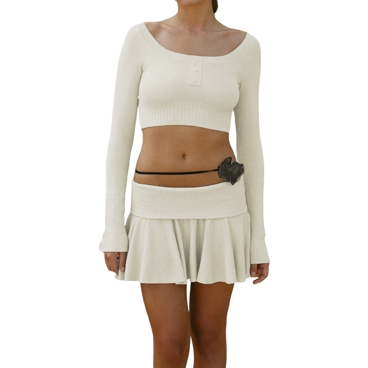 Women's Crop Top and Skirt Set with Refined Waistband