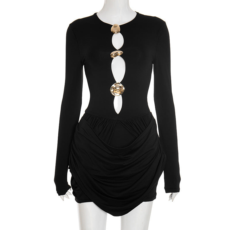 Women's Elegant Jumpsuit with Creative Cut-Outs and Ruching