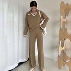 Women's Elegant and Casual Knit Set with V-Neck and Wide Hem