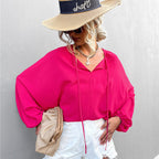 Women's Airy Blouse with Wide Sleeves and Bow Detail