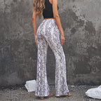 Women's Flared Leggings in Elegant Snakeskin Print