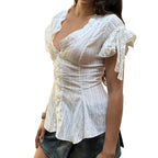 Women's Blouse Shirt with Fashionable Cut and Ruffle Details