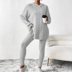 Women's Leggings Set with Textured Long-Sleeve Top