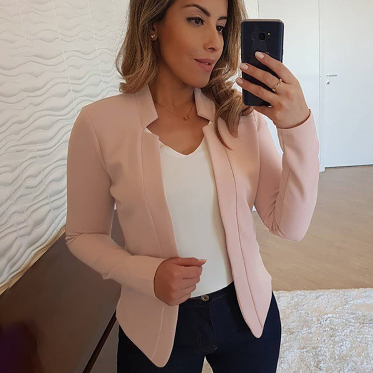 Women's Elegant Slim-Fit Blazer with Open Collar and Long Sleeves