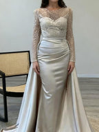 Women's Evening Dress with Sequined Bodice and Satin Skirt
