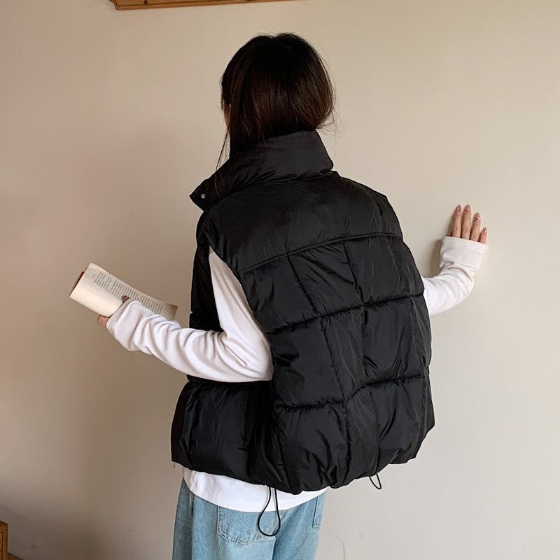 Women's Thick Padded Vest with High Collar and Comfortable Slip Pockets