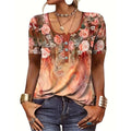 Women's Floral Blouse Top with Button Details