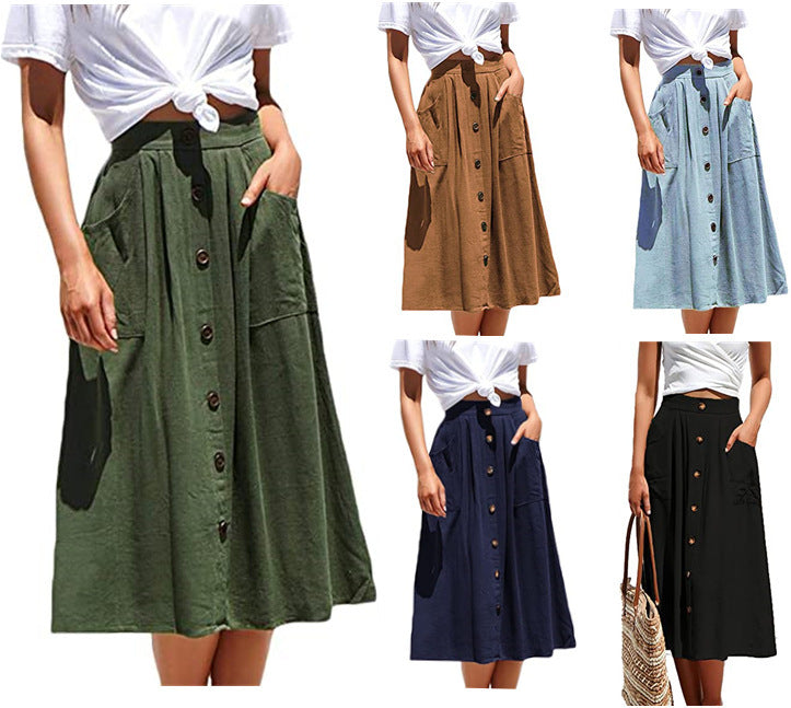 A-Line Skirt with Pockets and Button Front