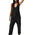 Women's Casual Denim Overall with V-Neck and Pockets