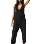 Women's Casual Denim Overall with V-Neck and Pockets