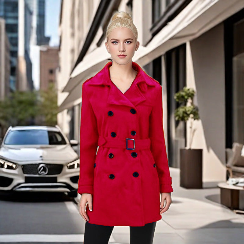 Women's Elegant Trench Coat with Belt and Contrasting Buttons