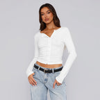 Women's Fitted Long-Sleeve Shirt with Button Placket